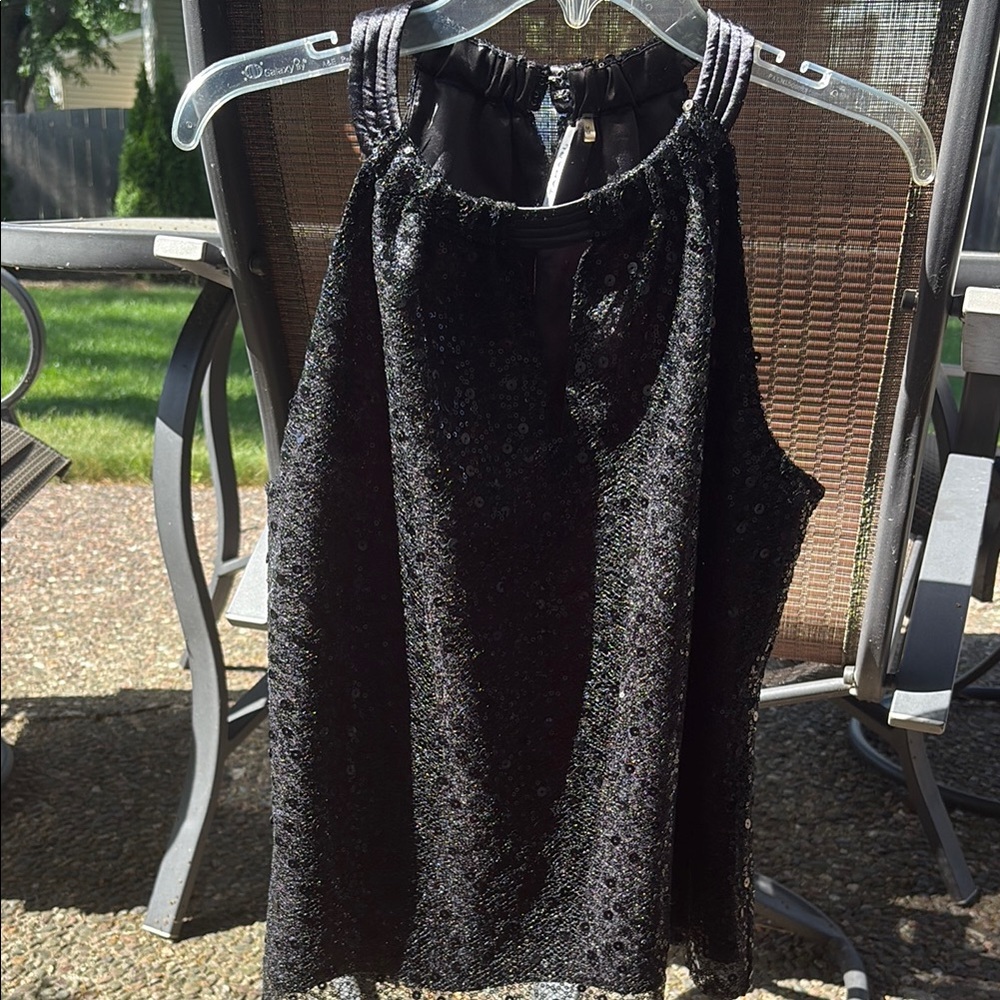 Tahari Dark Gray Sequin Top
